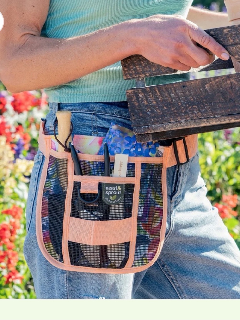 NEW Seed & Sprout Orange Floral Mesh Gardening Tool Belt! Hold garden tools. - Picture 2 of 5